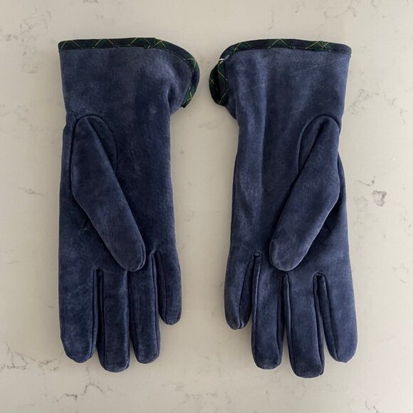 Charter Collection Vtg Fleece Lined Acrylic Gloves Tartan Trim Blue Grn Sz M - Picture 3 of 10